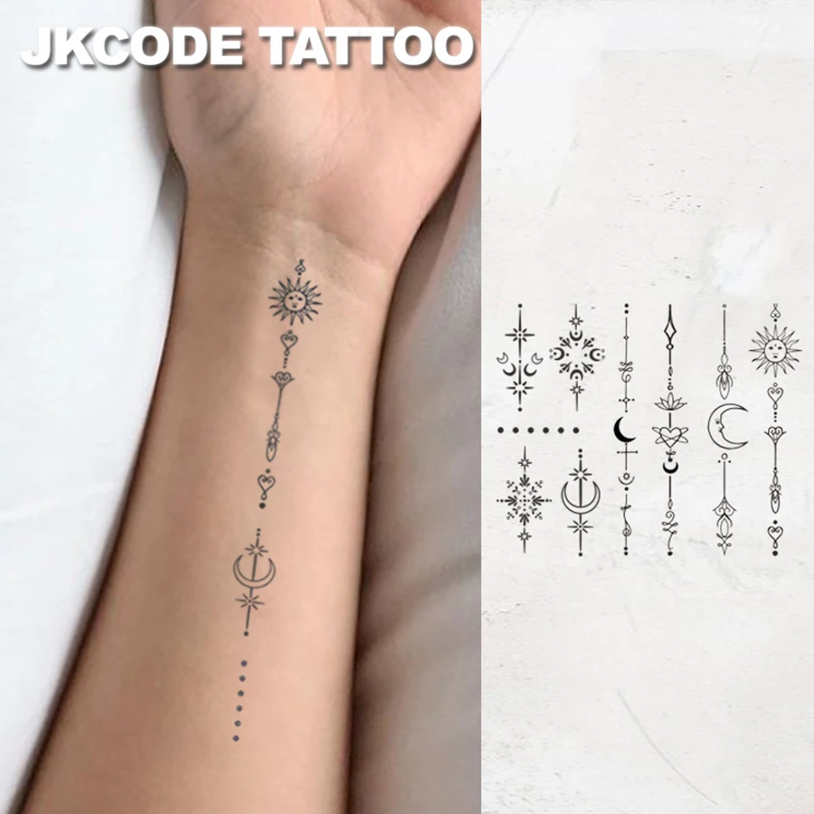 Semi-permanent tattoo designs, hand tattoos, Ramadan temporary tattoos, lotus flowers, feathers, sun, moon, snowflakes, stars, minimalist tattoos, hearts, lasts 1-2 weeks