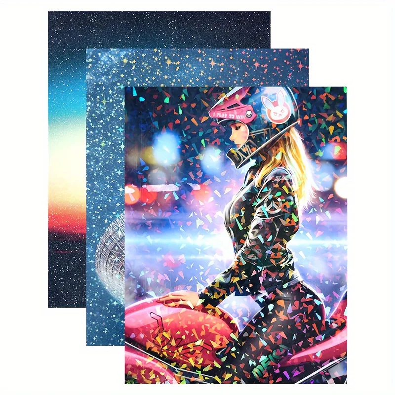 24 Sheets Holographic Sticker Paper Clear Vinyl Self-Adhesive Waterproof Rainbow Holographic Clear Cover Sheet