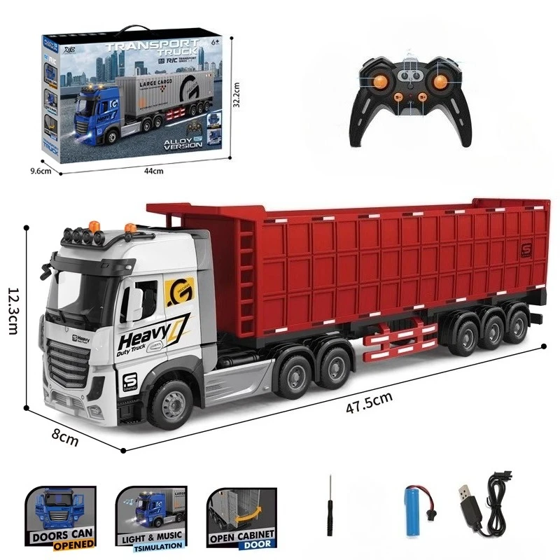 

Радиоуправляемый автомобиль 1/24, металлический удлиненный тяжелый грузовик, инженерный транспортный автомобиль, электрический светильник, модель автомобиля с дистанционным управлением, игрушка в подарок