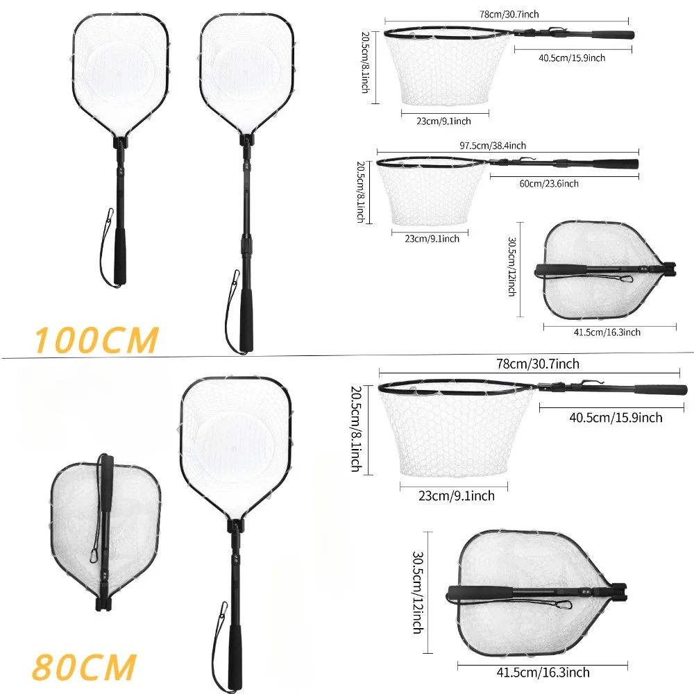 

Fly Fishing Landing Net Soft Rubber Mesh Catch Release Fish Net Lightweight Portable Landing Net with Aluminum Handle Frame