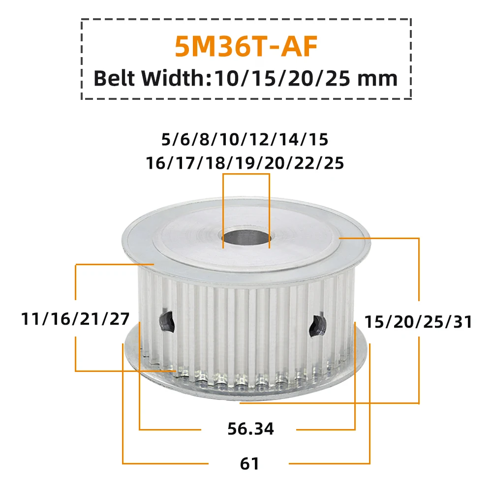 HTD5M 36T Timing Pulley 36Teeth 5M-36T 11/16/21/26mm Width Toothed Belt Pulley 6-20 mm 5mm Pitch Synchronous HTD Belt Pulley