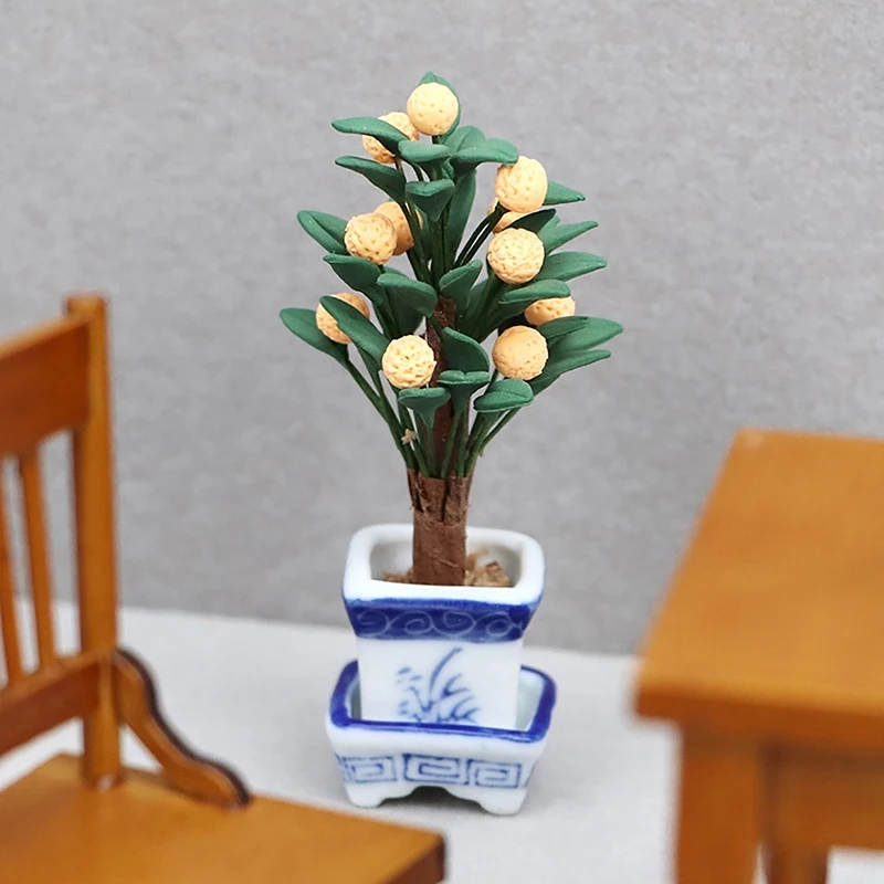 1:12 Dollhouse Miniature Orange Tree Potted Plants Bonsai Garden Model Decor Toy Doll House Accessories