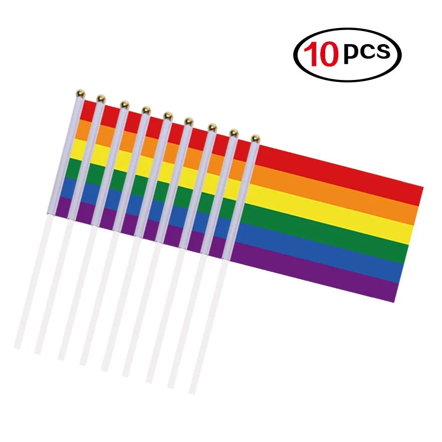 10PCS 14x21CM LGBT Flags Vivid Colorproof Gay Mini Rainbow Handflag Bisexual Transgender Pride Peace Parade Festival Party Decor