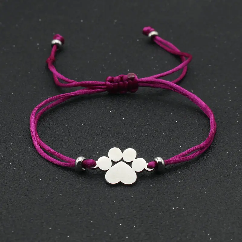 Cute Stainless Steel Bear Claw Charm Bracelet Couple Handmade Adjustable Lucky Red Thread Rope Bracelets for Women Men Jewelry
