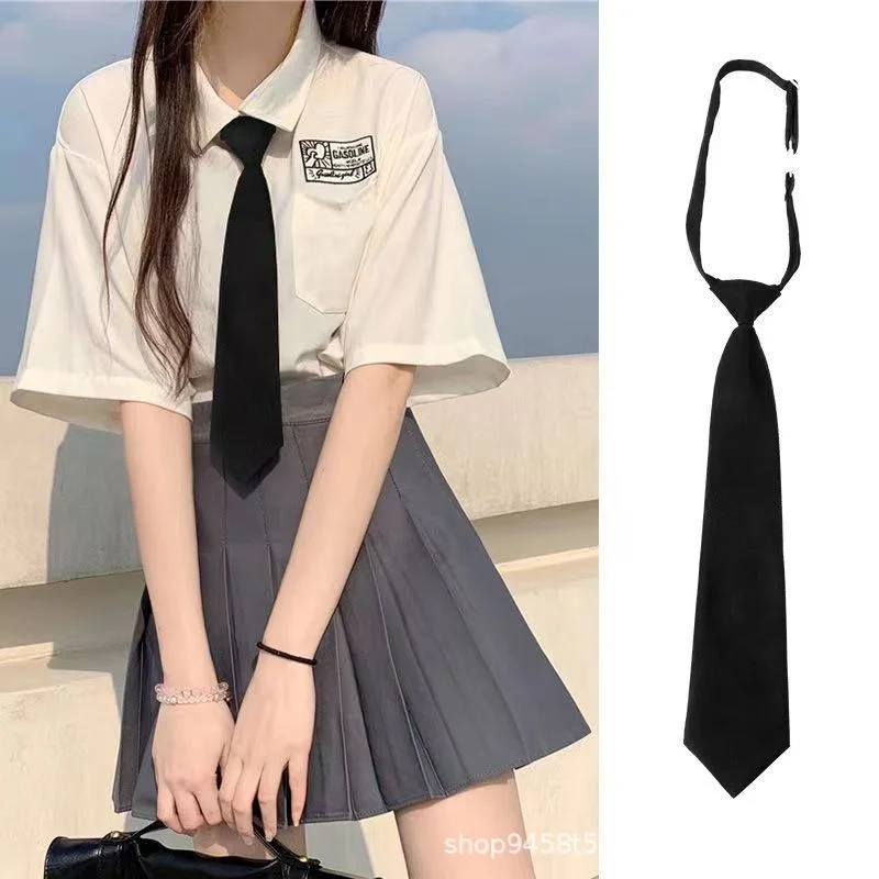 

Unisex Black Simple Clip On Tie Security Tie Uniform Shirt Suit Neckties Steward Matte Lazy Neck Ties Men Women Students