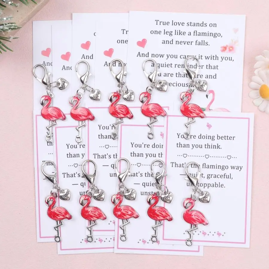 1/5/10/20/50/100pcs Or s Romantic Elegant Flamingo And 'Love' Heart Design Keychain Set, Pocket Hug Card, Pocket Hug Gift Bag. S