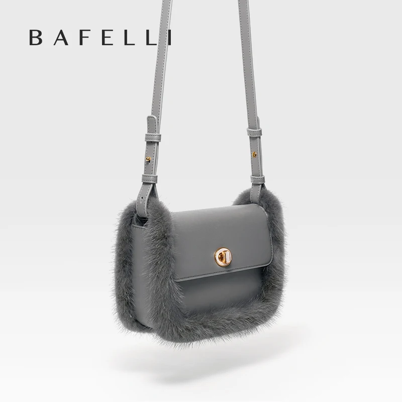 BAFELLI 2023 NEW WOMEN'S BAGS FASHION TRENDING FUR GENUINE LEATHER LUXURY BRAND ORIGINAL DESIGNER CROSSBODY SHOULDER PURSE