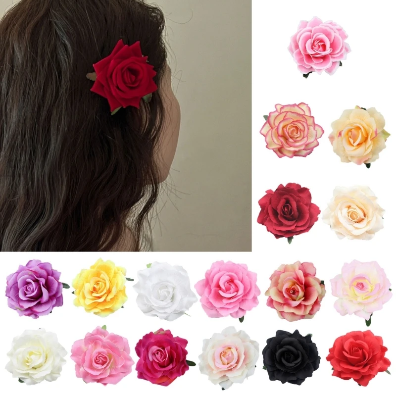 Rose Flower Hair Clip Flamenco-Dancer Pin Flower Brooch Multicolor Flower Pin-up Brooch Rose Flower Hairpin Hair Clip