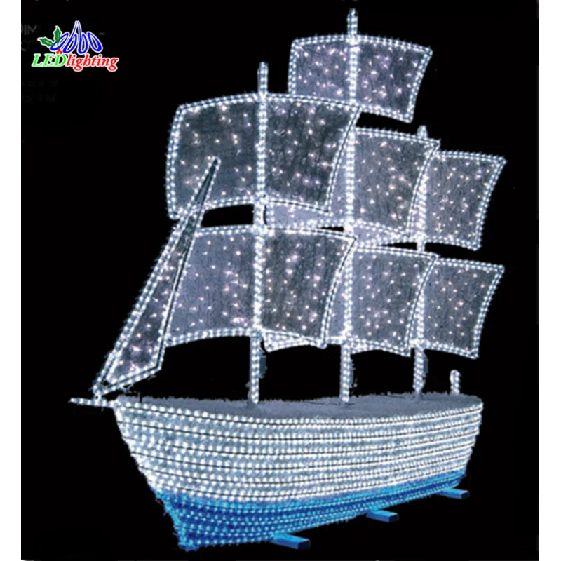 

Custom.3d led motif outdoor lighted boat for mall yard decorations