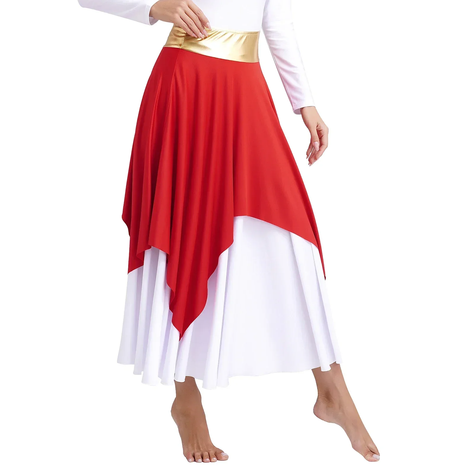 Faldas de danza litúrgica de adoración para mujer, trajes de actuación de danza de alabanza superpuesta, Vestido corto litúrgico de cintura alta, Ropa de baile