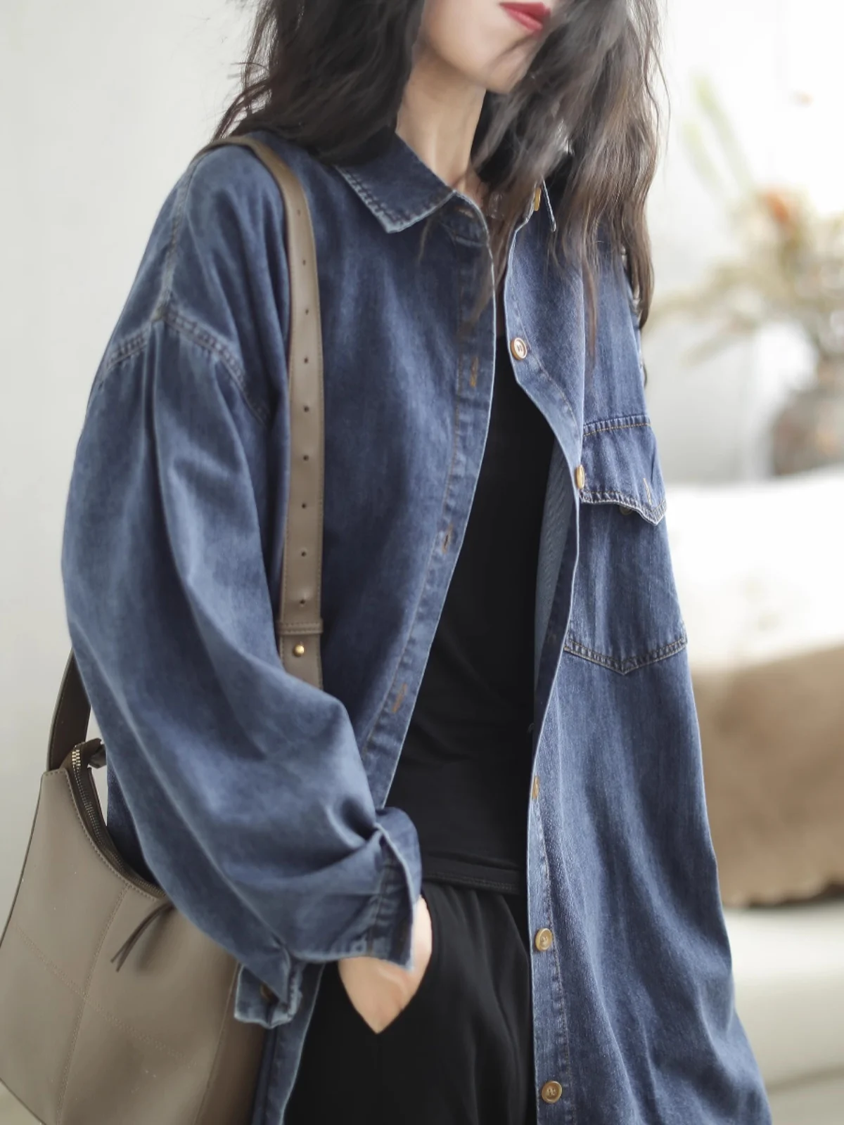 Vestido Vaquero Retro para Mujer, Manga Larga, Cuello , Estilo Csa Hoada, Chaqueta, Estilo ex, Color Puro, Ajust...