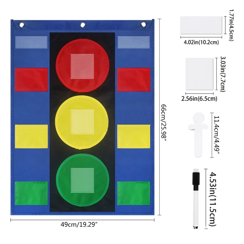 Hanging Wall Stoplight Pocket Chart 19x26Inch Children Behavior Pocket Chart for Classroom Management