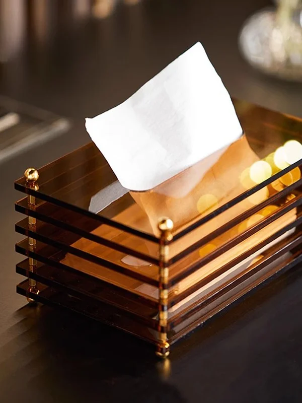 

Acrylic Tissue Box Decorative Artistic Luxury Living Room Coffee Table Drawstring Paper Box High-end Creative Decor Accessories