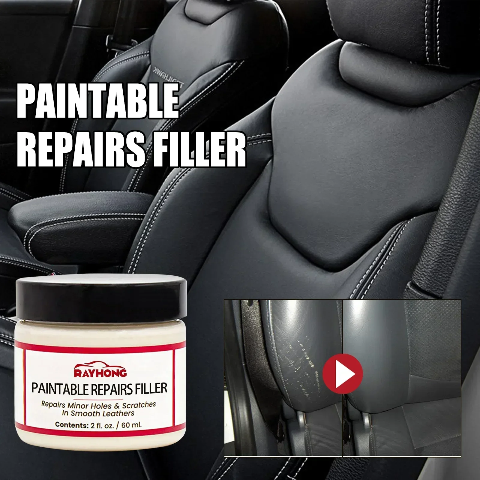 60ml Leather Repair Gel Car Seat Home Leather Repair Refurbishing Cream Paste Leather Cleaner Kit for Car Home Use