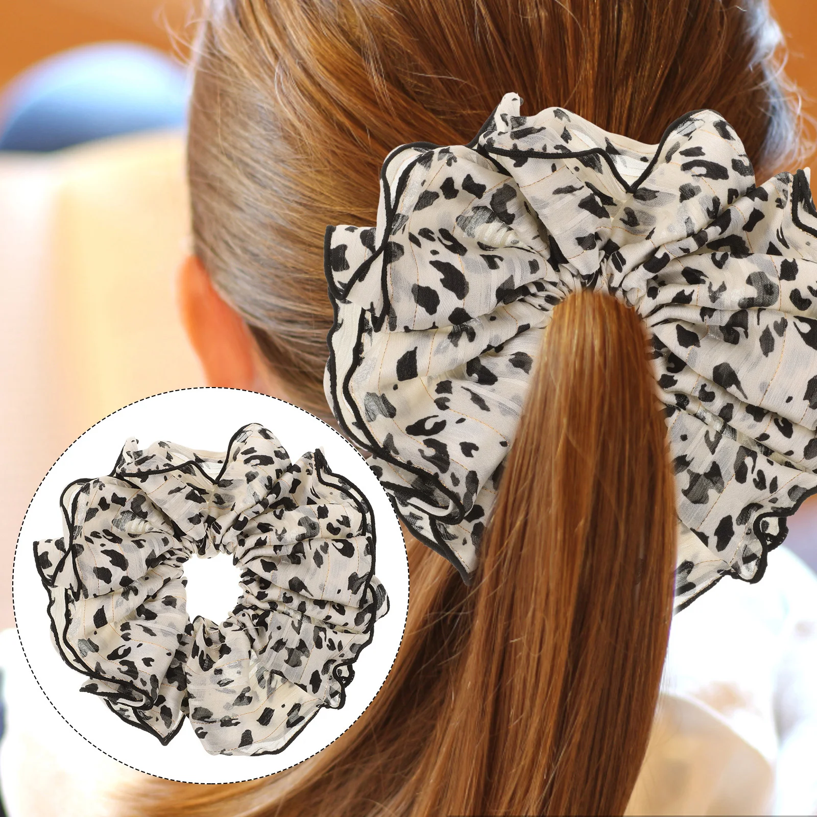 

Large Scrunchies for Thick Hair Leopard Print Shiny Design Elegant Accessories Elastic Ponytail Holders Leopard Print Scrunchies