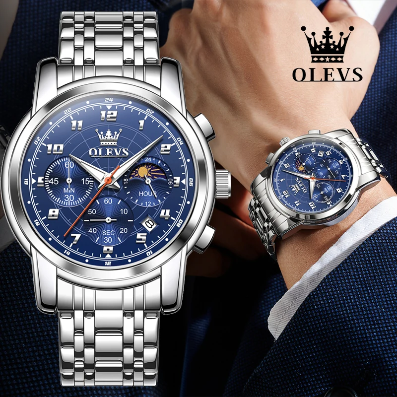 

OLEVS Men's Watches Highend Stainless Steel Band nen's Quartz Wristwatch Chornograph Sport For Male Fashoin Luxury Stop Watch