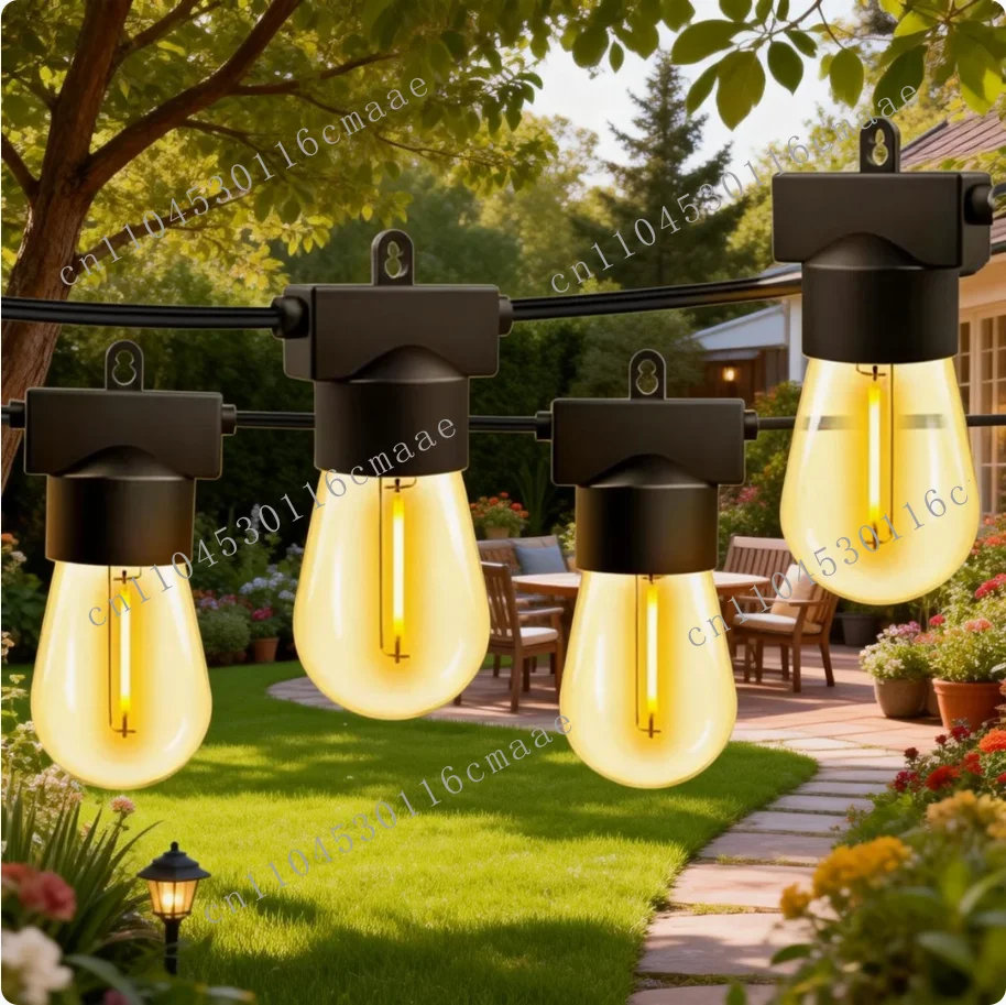 

15M outdoor weatherproof warm light string with hanging socket, suitable for garden and vintage decorative lighting