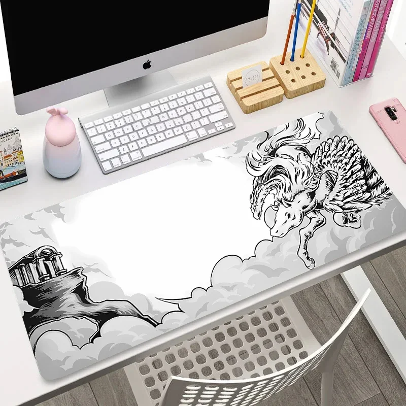Alfombra XXL con diseño de pintura al óleo, alfombrilla para oficina, Tai Chi Yin Yang, alfombrillas grandes para mesa, alfombrilla para jugador de pez Sakura, alfombrilla para teclado blanco de Anime