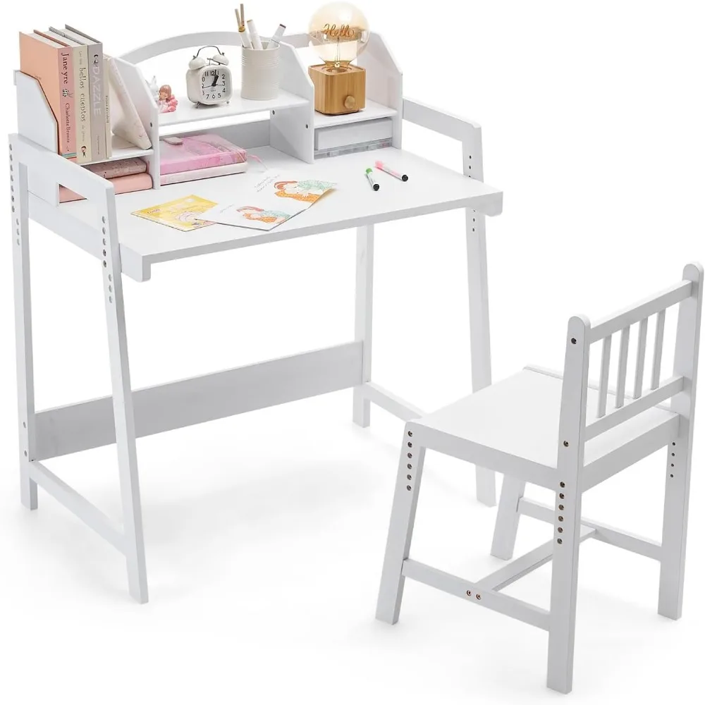 

Height Adjustable Bamboo Kids Desk and Chair Set - Ergonomic Kid Desk and Chair Set for Study, Writing, and Homework - Durable