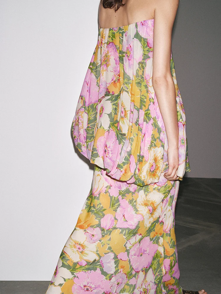 

Faionable Floral Print Off-oulder Dr ZA2025 New Arrival Women's Clothing Slimming Summer 2025 Trendy Gown