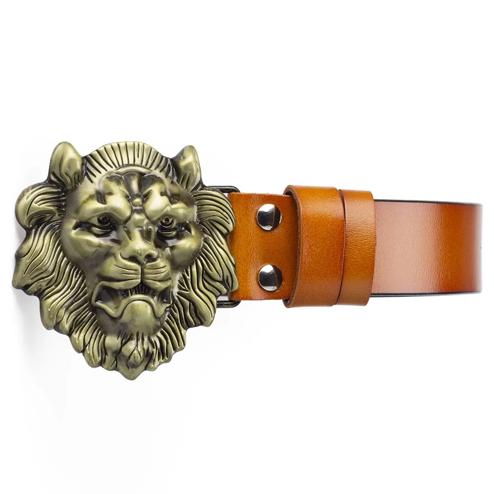 Mode Männer Gürtel Großen Löwen Kopf Goldene Schnalle Rinds Leaether Männlichen Lion Muster Casual Hosen Gürtel