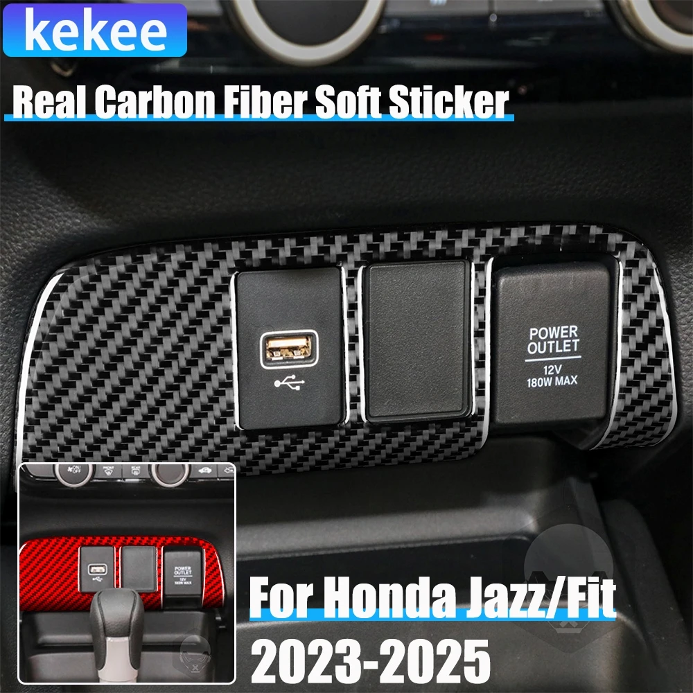 

Real Carbon Fiber Car Accessories Cigarette Lighter Decorative Trim Cover Soft Sticker For Honda Fit /Jazz GR9 2023 2024 2025
