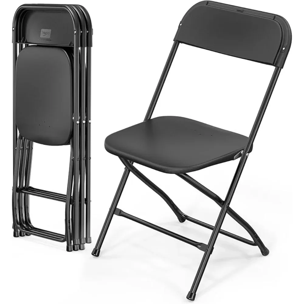 Black Plastic Folding Chair Indoor Outdoor Portable Stackable Commercial Seat with Steel Frame 350lb.Office Wedding Party