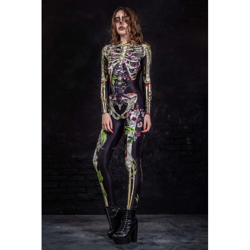 Skelet Bloem Vlinder Pak Volwassenen Super Held Cosplay Kostuum Zentai Halloween Bodysuit Catsuit Spandex Dames Jumpsuits