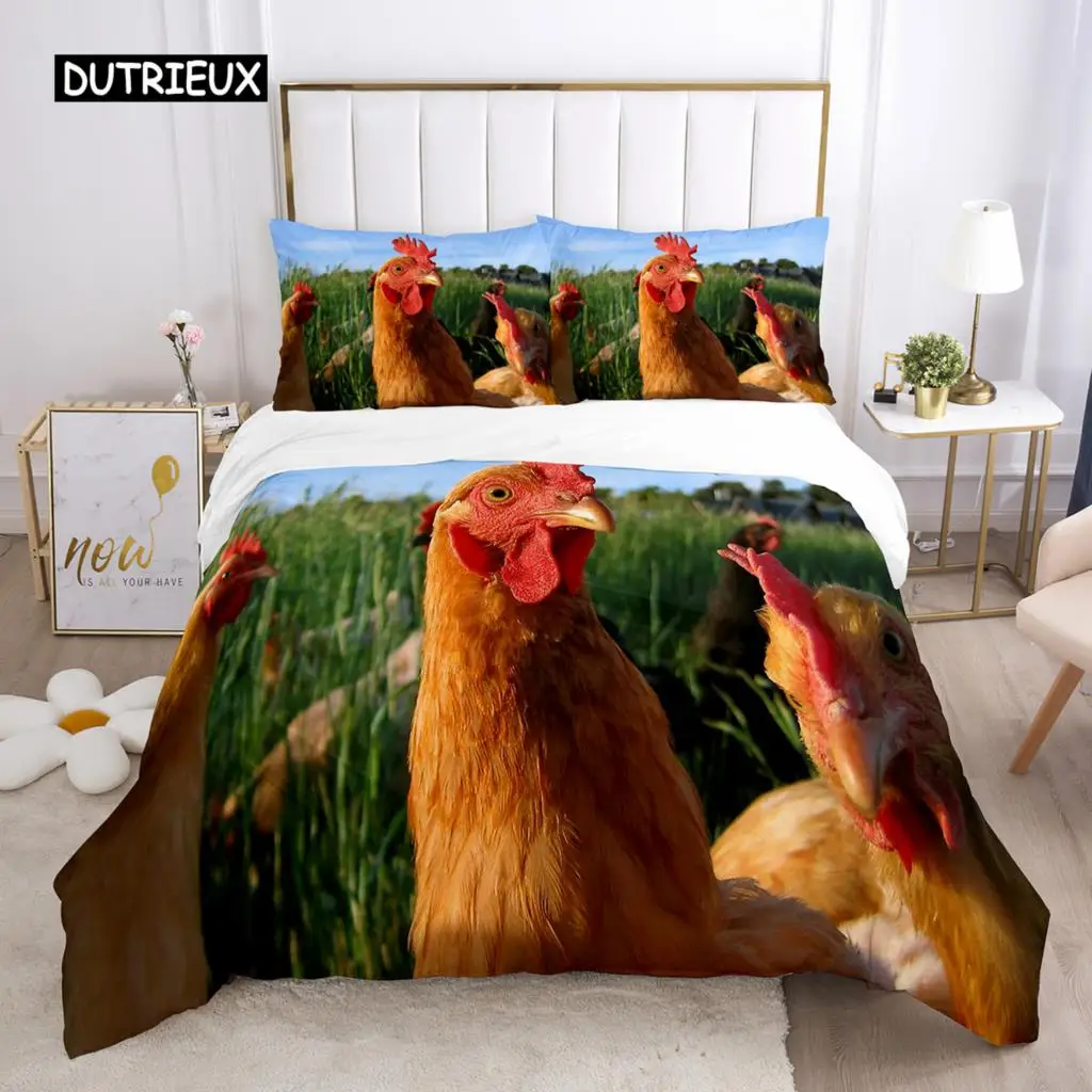 

Chicken Duvet Cover Set Cool Animal Pattern Comforter Cover Funny Chicken Pattern Bedding Set Microfiber Wildlife Quilt Cover