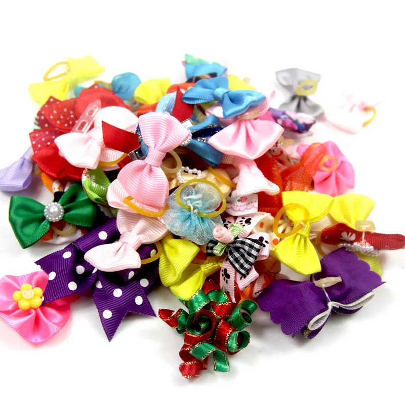 5Pcs Variety of Mixed Color Pet Flower Head Pet Grooming Accessories Cute Cats and Dogs Bows with Elastic Rubber Band Headgear