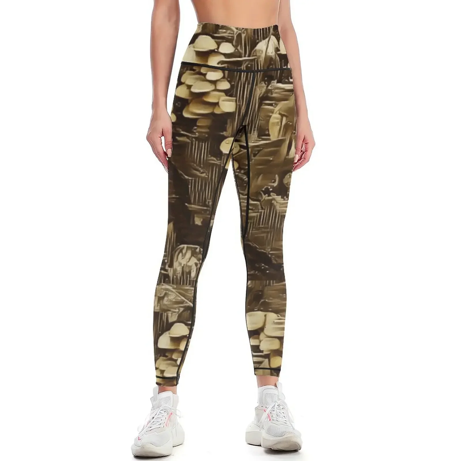 

Mushrooms on Fallen Tree in Golden Brown Leggings gym womans fitness set gym Sweatpants Women's sportswear Womens Leggings