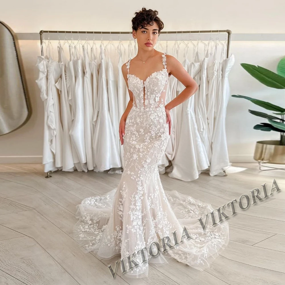 VIKTORIA Classic Square Collars Wedding Dresses For Woman Bride Long Sleeves Corset Tulle Appliques Vestido De Novia Customized