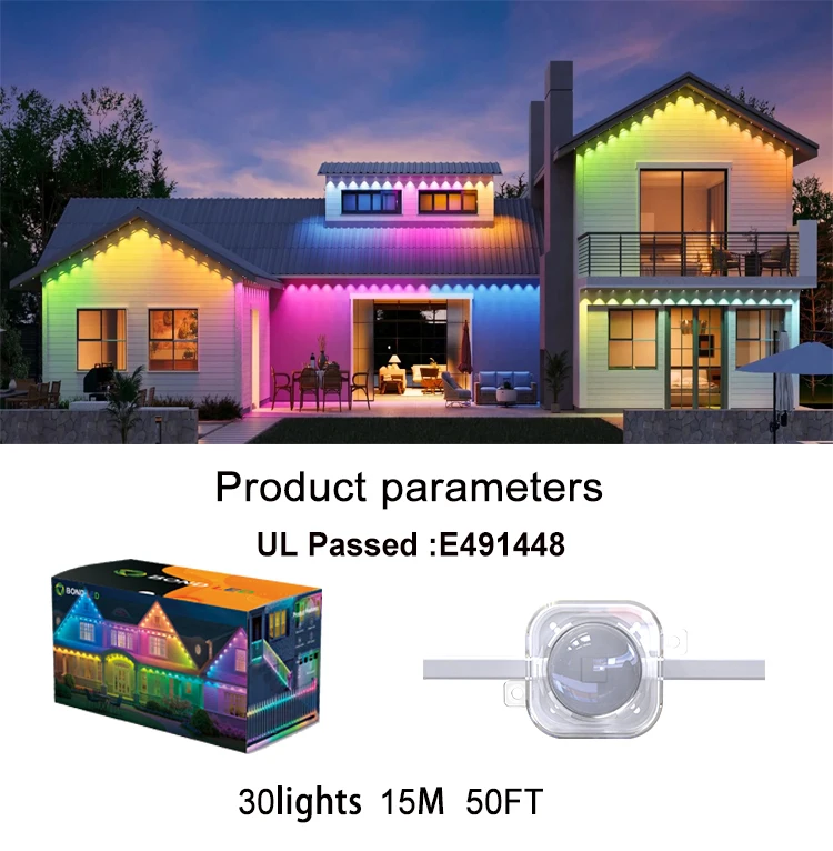 Permanent Outdoor LED Pixel Light com perfil de alumínio, feriado de Natal, RGB Point Light, 12V, 24V, 48V