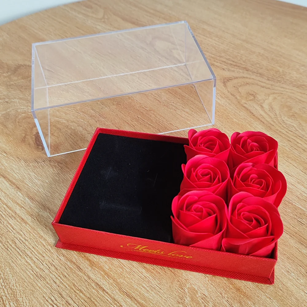 

Transparent Acrylic Valentine's Day Gift Box Necklace Pendant Ring Box Jewelry Organizer Rose Gift Box Flower Jewelry Case