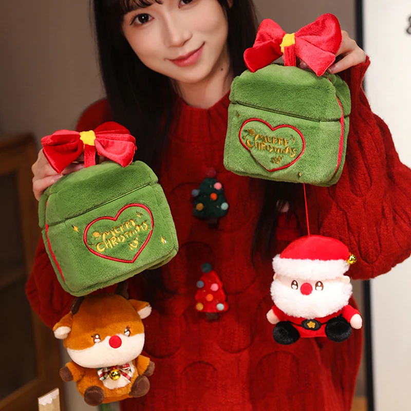 

Christmas Surprise Box Santa Claus Reindeer Plush Toy Set Stuffed Animal Doll Gift For Kids Girls Xmas Party Favors
