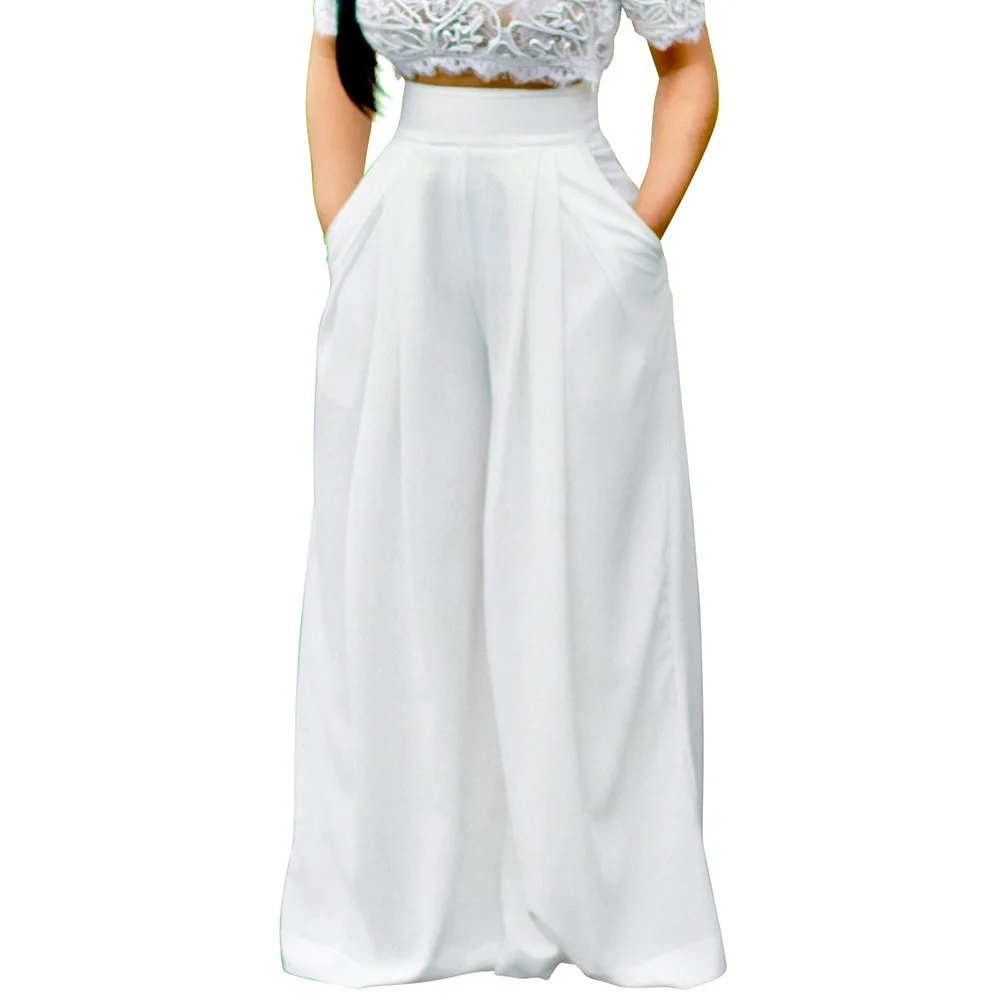 

Summer Loose Pants Women Ladies Casual Solid Pockets Wide Leg Loose High Trousers Harem Pants