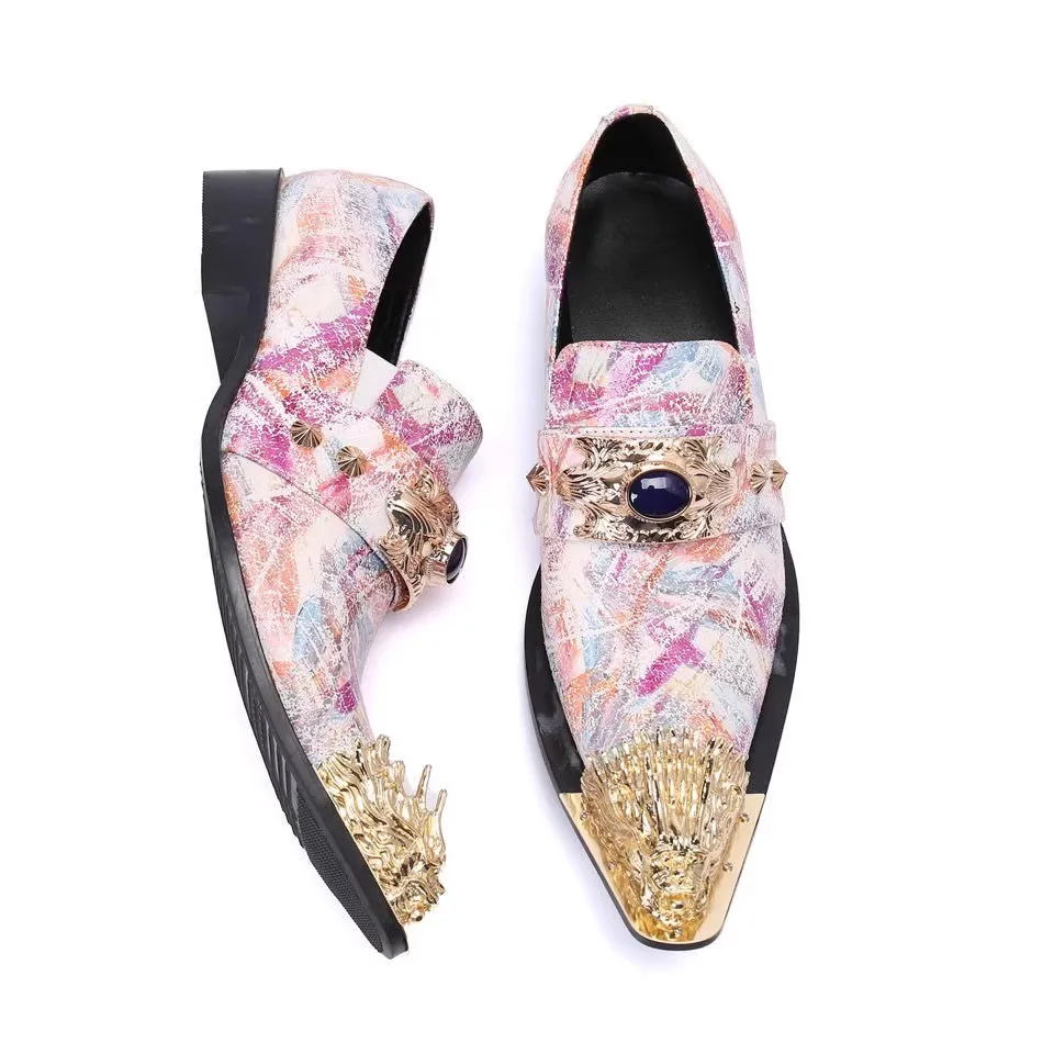 

British Style Breathable Casual Leather Shoes Male Wedding Dress Shoes Driving Shoes Fashion Metal Pointed Toe Men's Shoes
