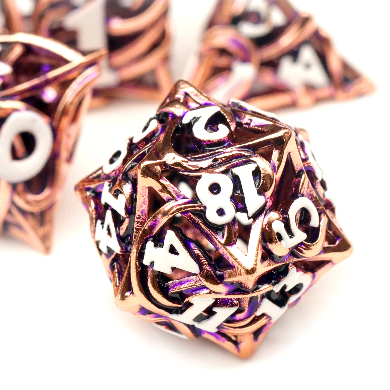 DND 7PCS Polyhedral Dice Set Hollow Metal Vine D&D Dice RPG Dice For Dungeons and Dragon, Role Playing Game (Rose Glod)