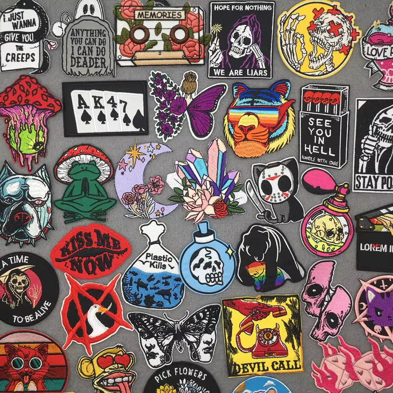 Horror Schädel gestickt Patch Eisen auf Patches für Kleidung Stickerei Patches für Kleidung Punk Fusible Patch Aufkleber Abzeichen – Detail 1