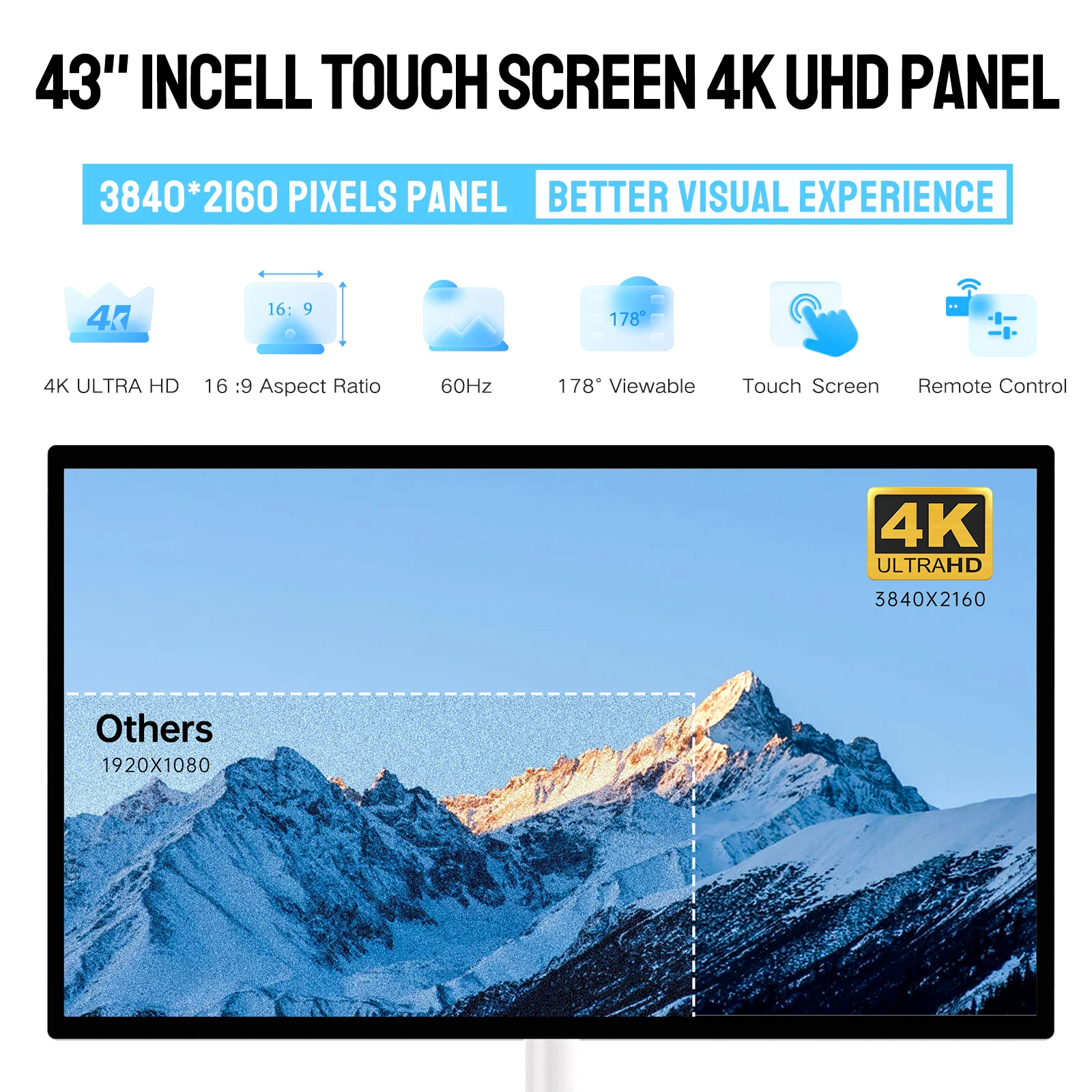 تلفزيون MWE 43/32 بوصة محمول يعمل باللمس، شاشة LCD قابلة للدوران 4K/2K (مع مصدر طاقة عبر كابل)، نظام التشغيل Android Type-C/USB/HDMI