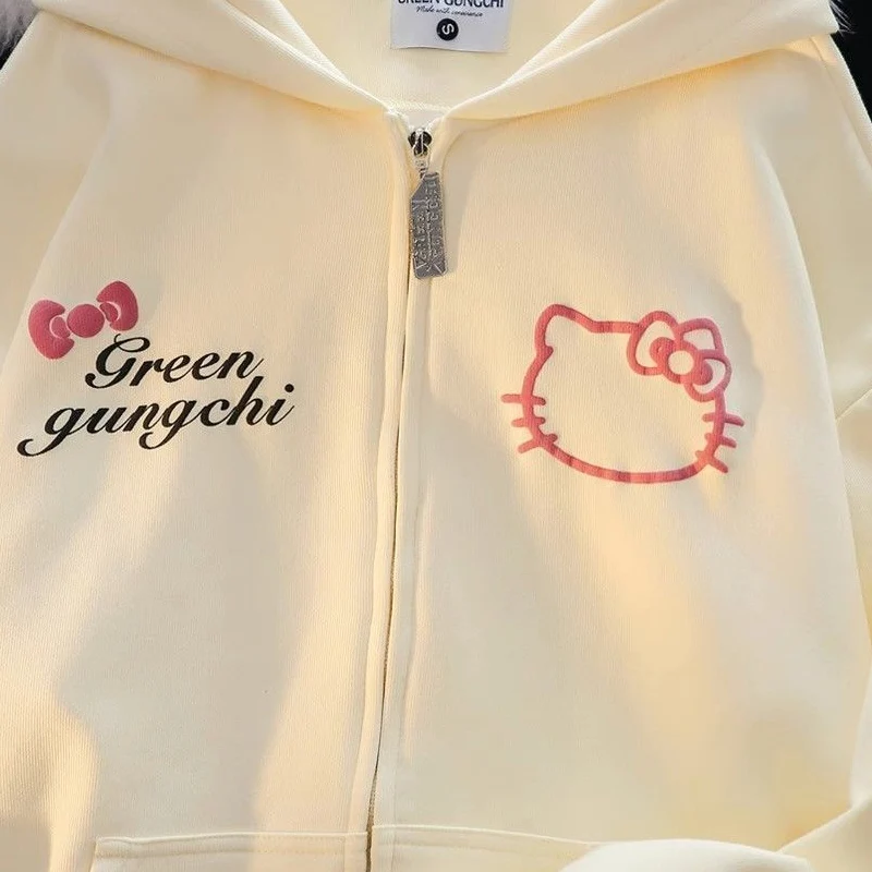 Hello Kitty Sanrio Anime Clothing New Cute Cartoon Summer Printed Zippered Hoodie Casual Jacket Comfortable Top Girl Toys