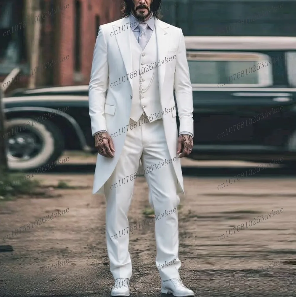 

Белый длинный пиджак, новый мужской костюм для свадьбы, вечеринки, выпускного, деловых встреч, мужской смокинг, комплект из 3 предметов: пиджак, жилет, брюки