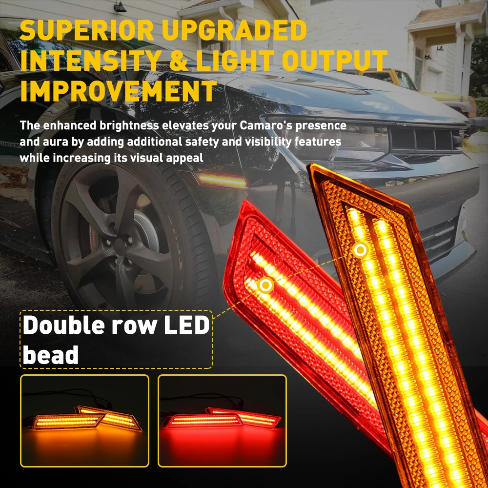 2/4Pcs LED Bumper Side Smoked Marker Light for Chevy Camaro 2010 2011 2012 2013 2014 2015 Yellow Red Front Rear LED Fender Lamps