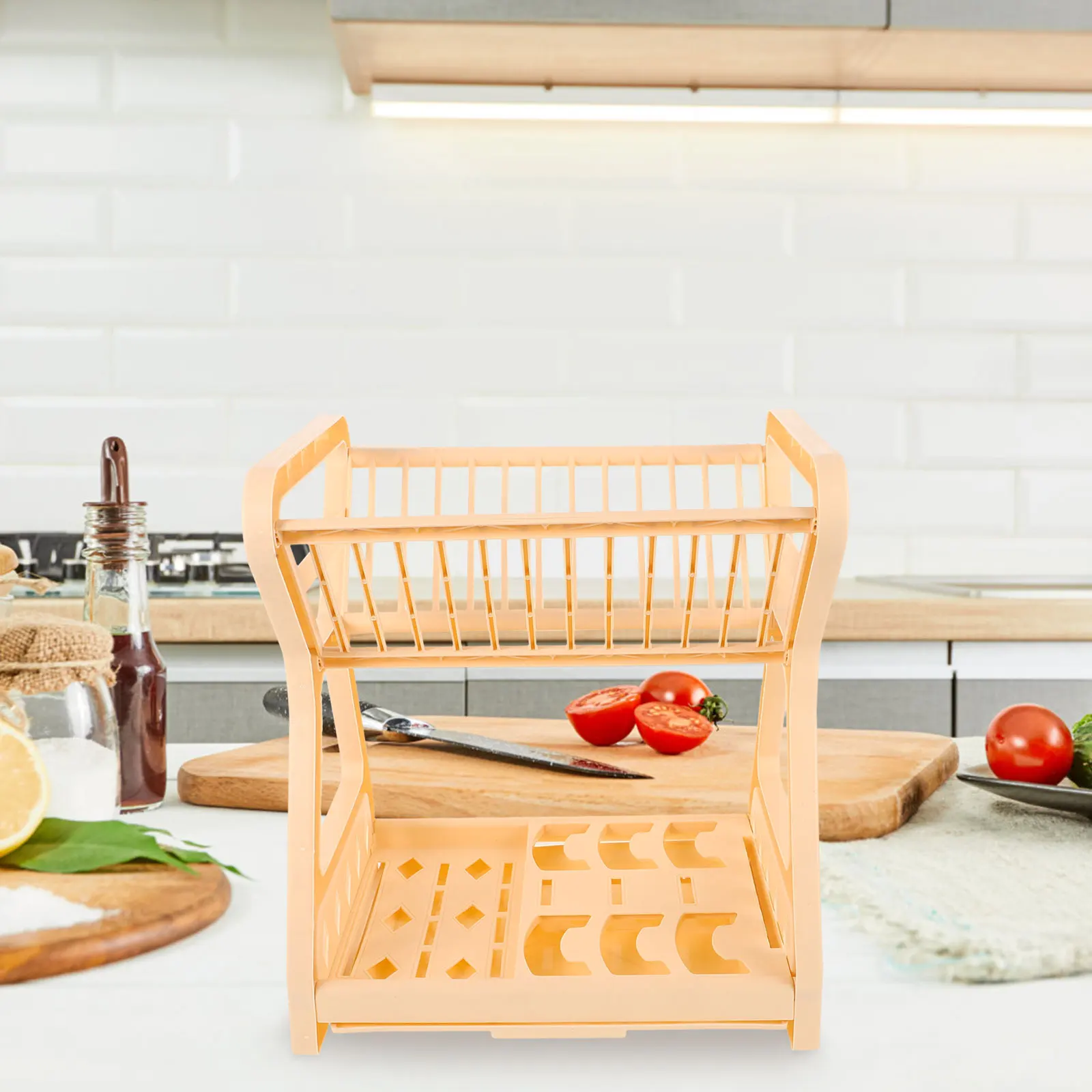 

Kitchen Dish Drying Rack Two Tier Multifunctional Stable Plastic Dish Drainer for Utensil Storage Countertop Organization