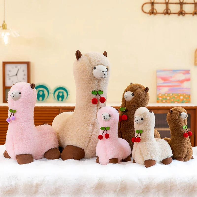 

Cute Alpaca With Cherry Plush Toy Cartoon Stuffed Animal Soft Flffly Doll Sofa Pillow for Girls Holiday Birthday Gift Room Decor