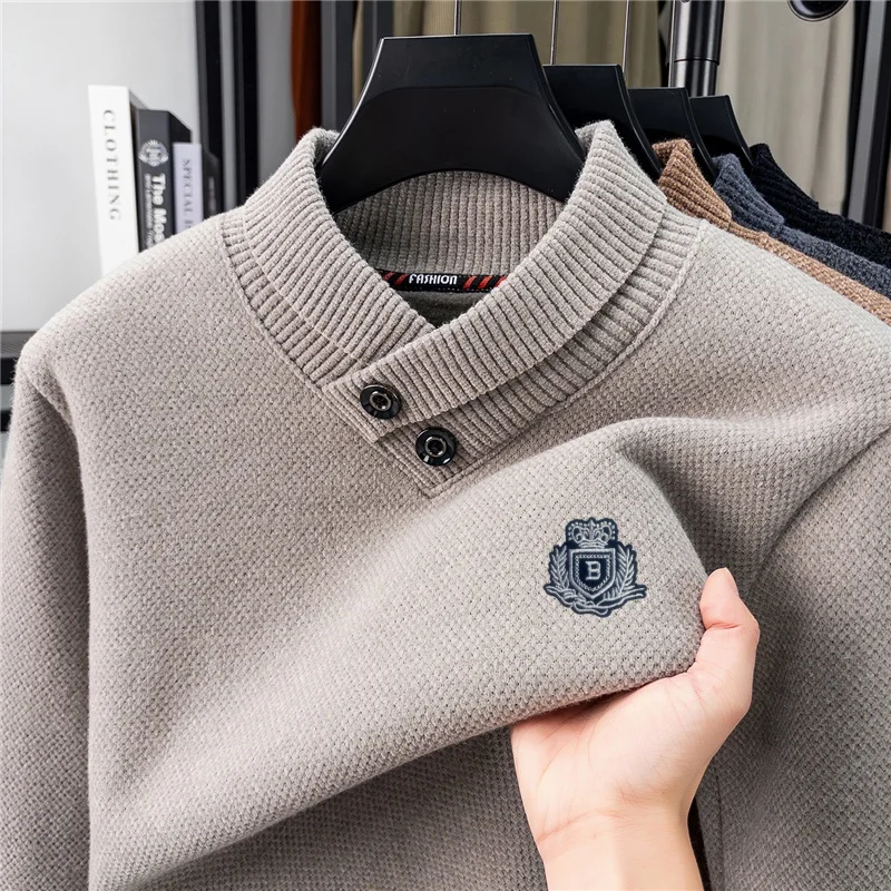 

Hot Sales High Quality Men's Pullover Scarf Collar Long Sleeve Knitwear Winter New Badge Print Commute Fashion Casual Men's wear