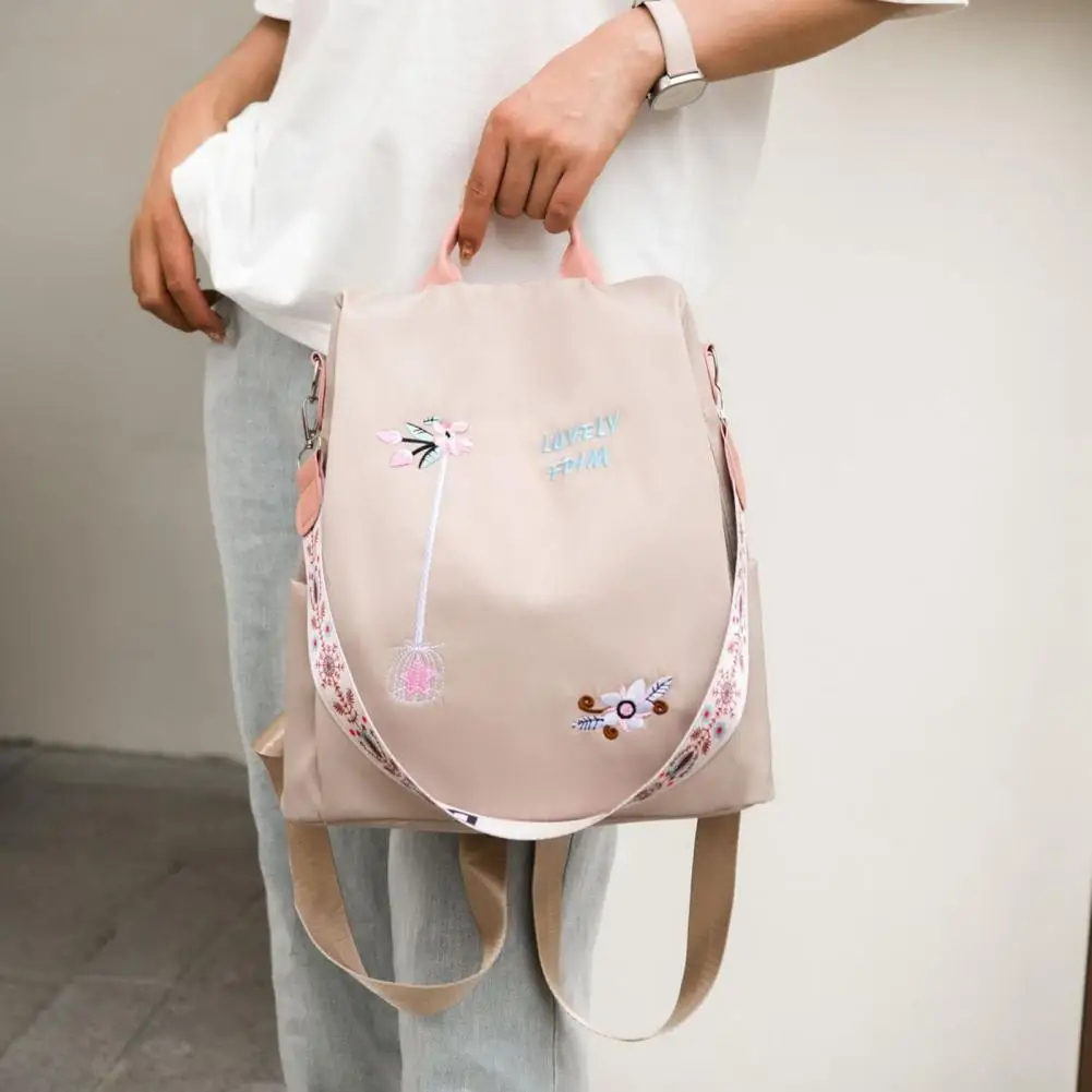 Flower Embroidery Backpack Bag Shoulder Strap Large Capacity Literary National Style Storage Bag Lightweight Travel Backpack