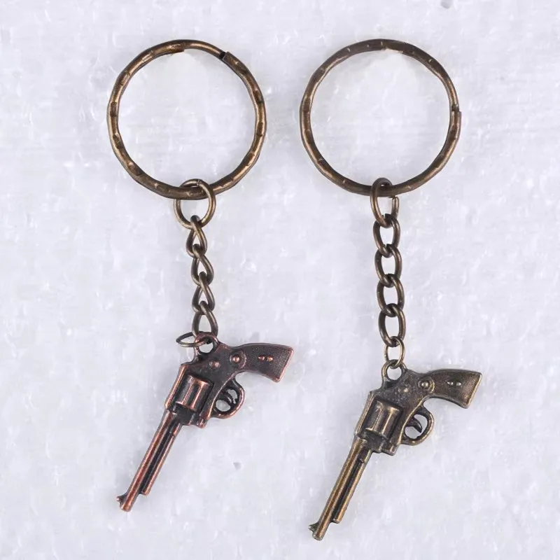 Antique Red Bronze Vintage Handgun Gun Pistol Key Chain Metal Alloy Revolver Keychain Jewelry Women Men Fashion Male Jewellery