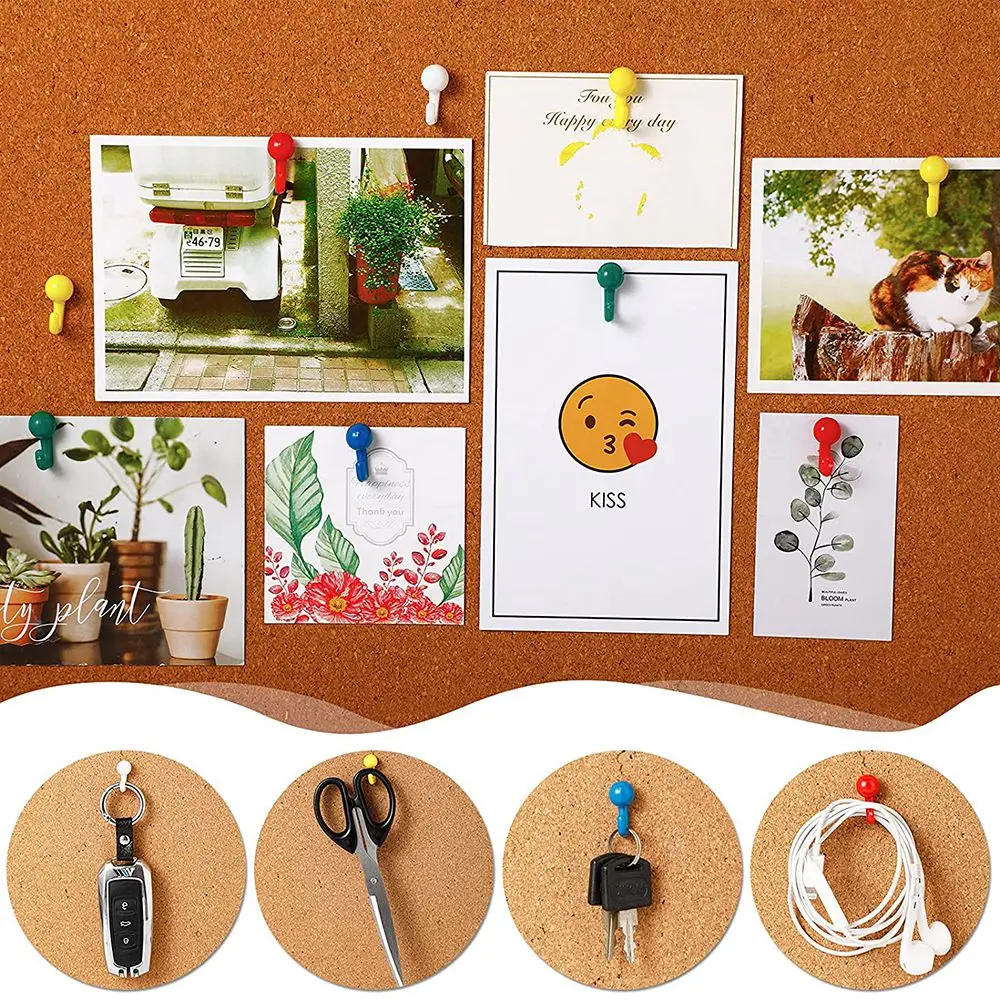 プラスチックプッシュピンウォールフック、サムタック、マーキングピン、コルクボード、マップ、写真、カレンダー、混合色、50個