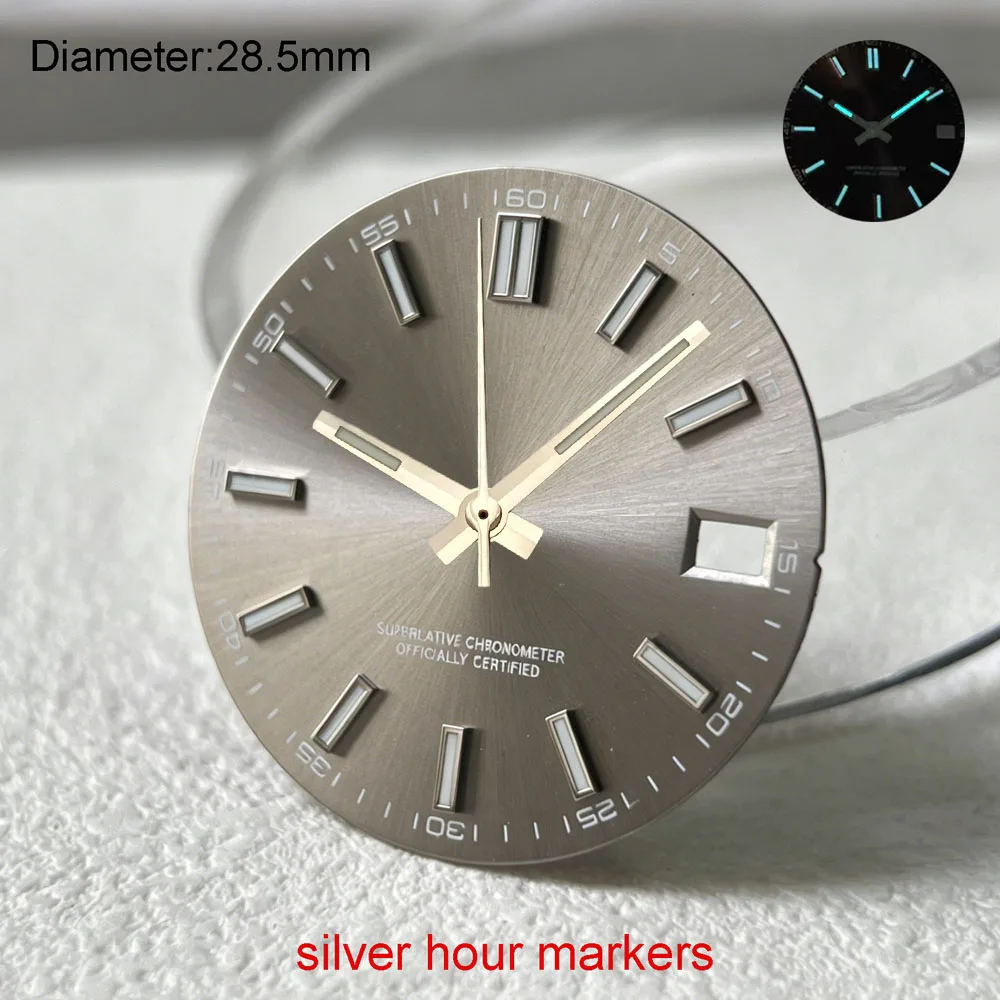 28.5mm S logo nh35 dial olive green blue gray sunburst dial for nh35 movement blue lumen hands nh35 date_just s dial watchmods - view 3